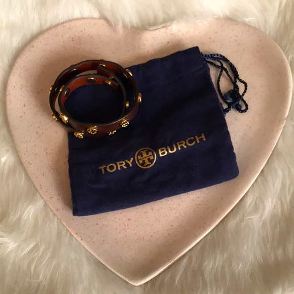 Tory Burch Double Wrap Leather Bracelet Brown & Gold. - Picture 2 of 8